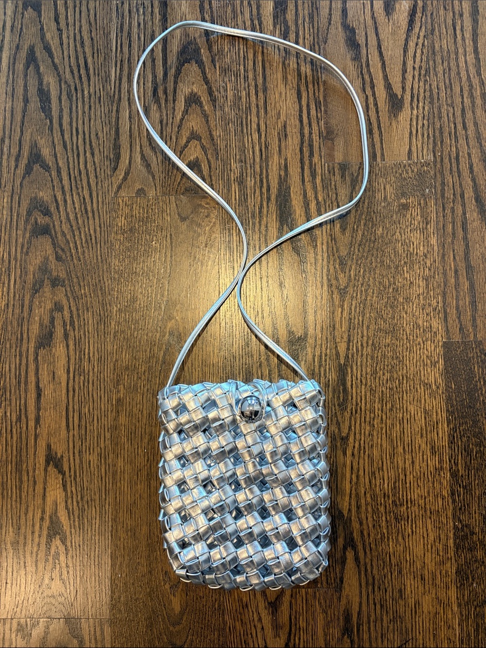 H&M Silver Woven Long Strap Crossbody Purse